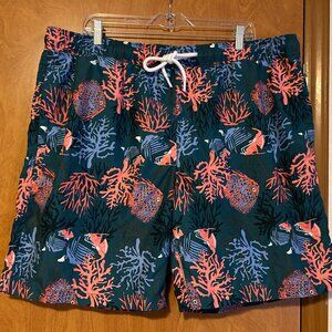 Mens AMAZON ESSENTIALS Sz XXL Multi-Color Fish Coral Undersea Swim Trunks